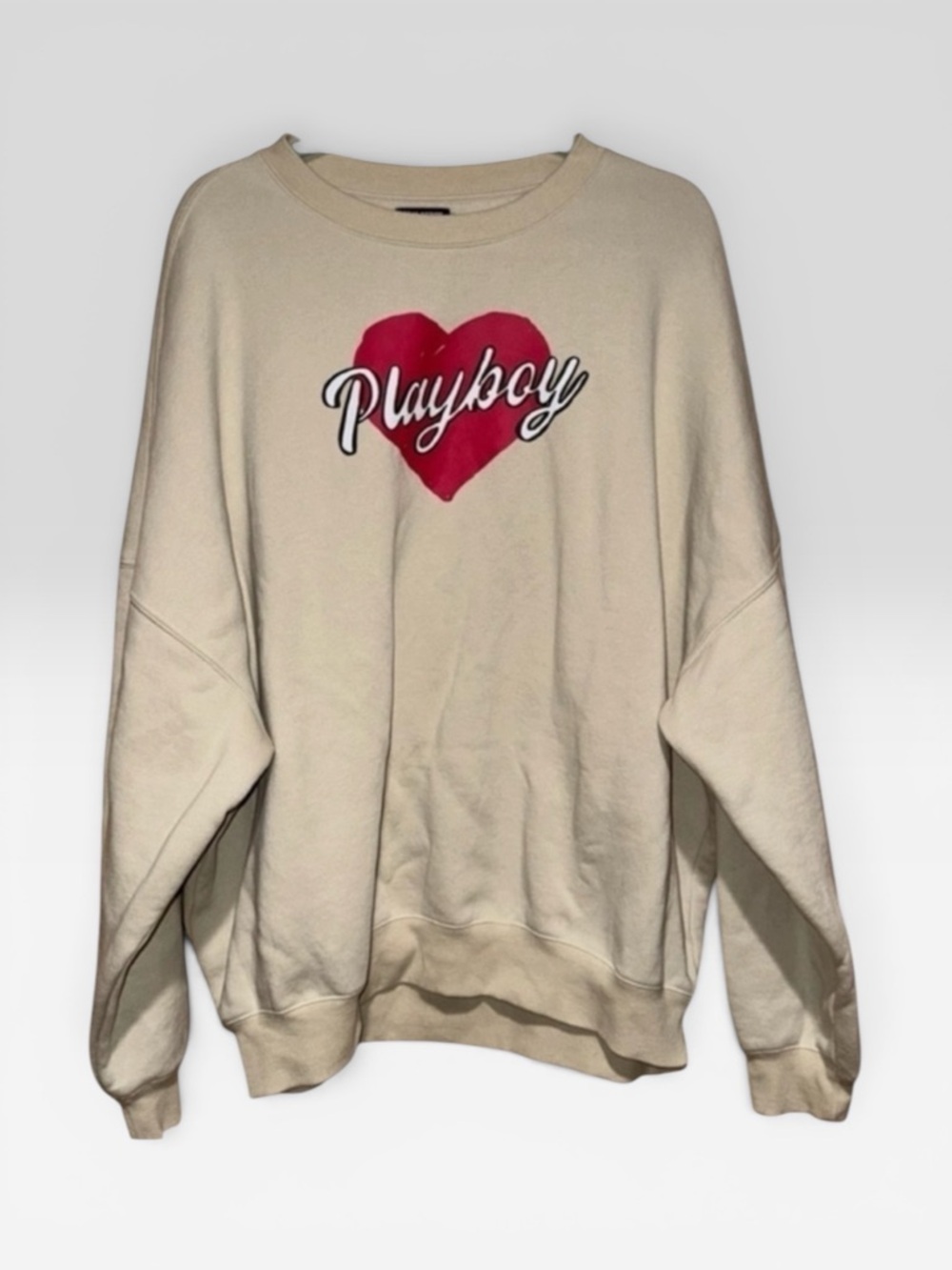 Playboy Pacsun Beige Oversized Crewneck Sweatshirt Large